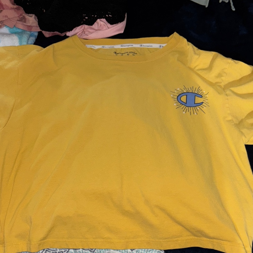 Champion Yellow Crop Top with Blue Logo